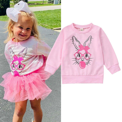 bubble gum bunny kids crew sweatshirt - basil boutique