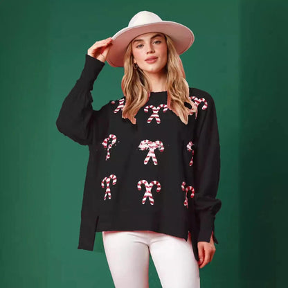 candy cane sequin crew sweater - basil boutique