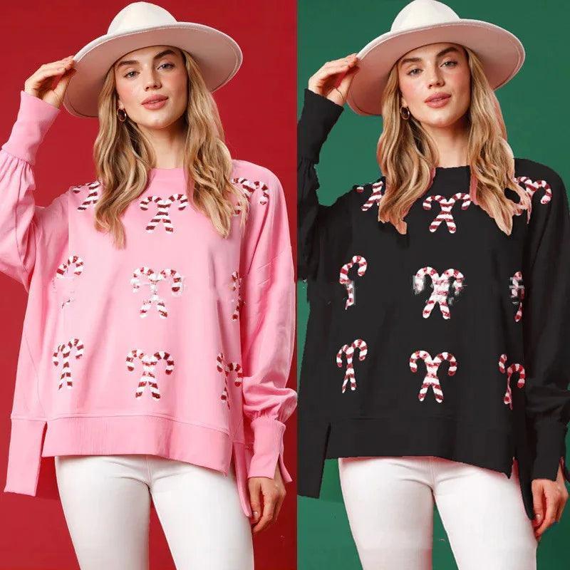 candy cane sequin crew sweater - basil boutique