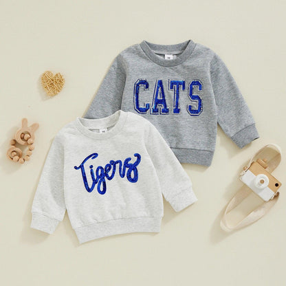 cats + tigers sequin kids crew sweatshirts - basil boutique