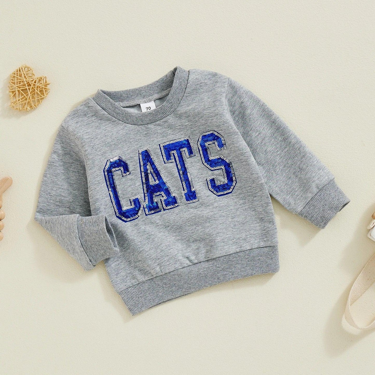 cats + tigers sequin kids crew sweatshirts - basil boutique