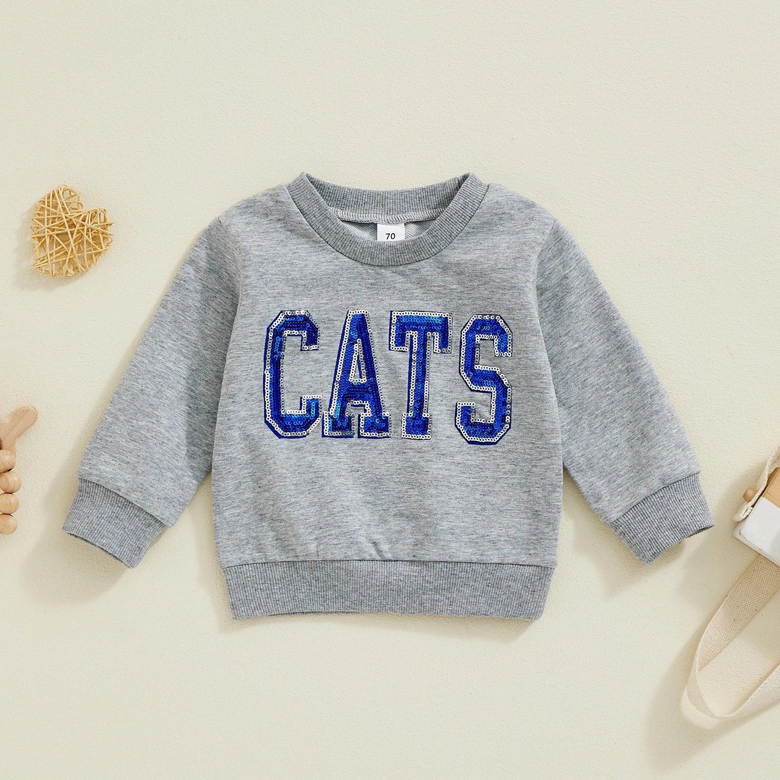 cats + tigers sequin kids crew sweatshirts - basil boutique