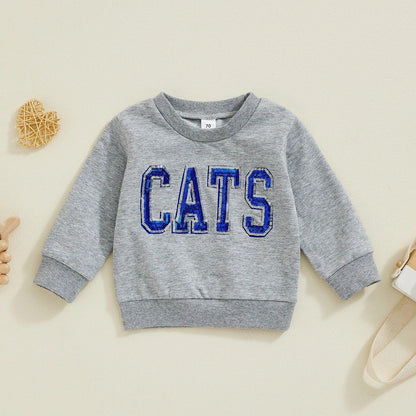 cats + tigers sequin kids crew sweatshirts - basil boutique