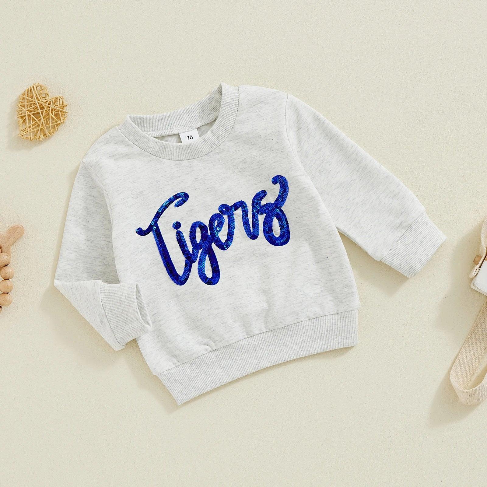 cats + tigers sequin kids crew sweatshirts - basil boutique