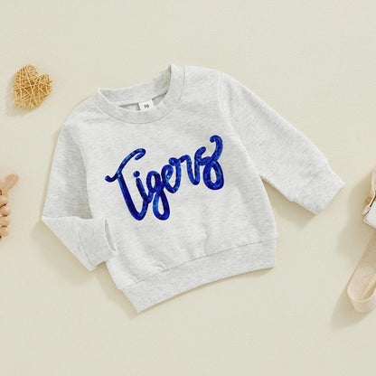 cats + tigers sequin kids crew sweatshirts - basil boutique