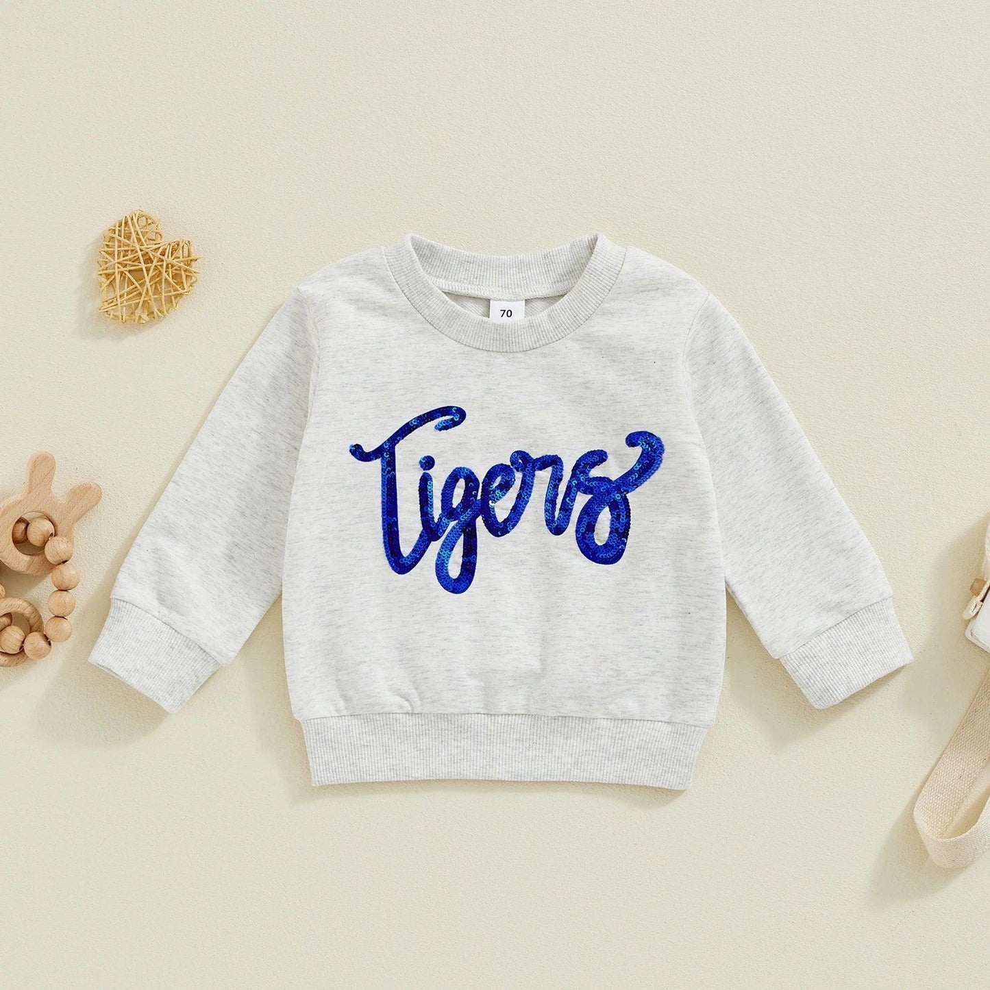 cats + tigers sequin kids crew sweatshirts - basil boutique