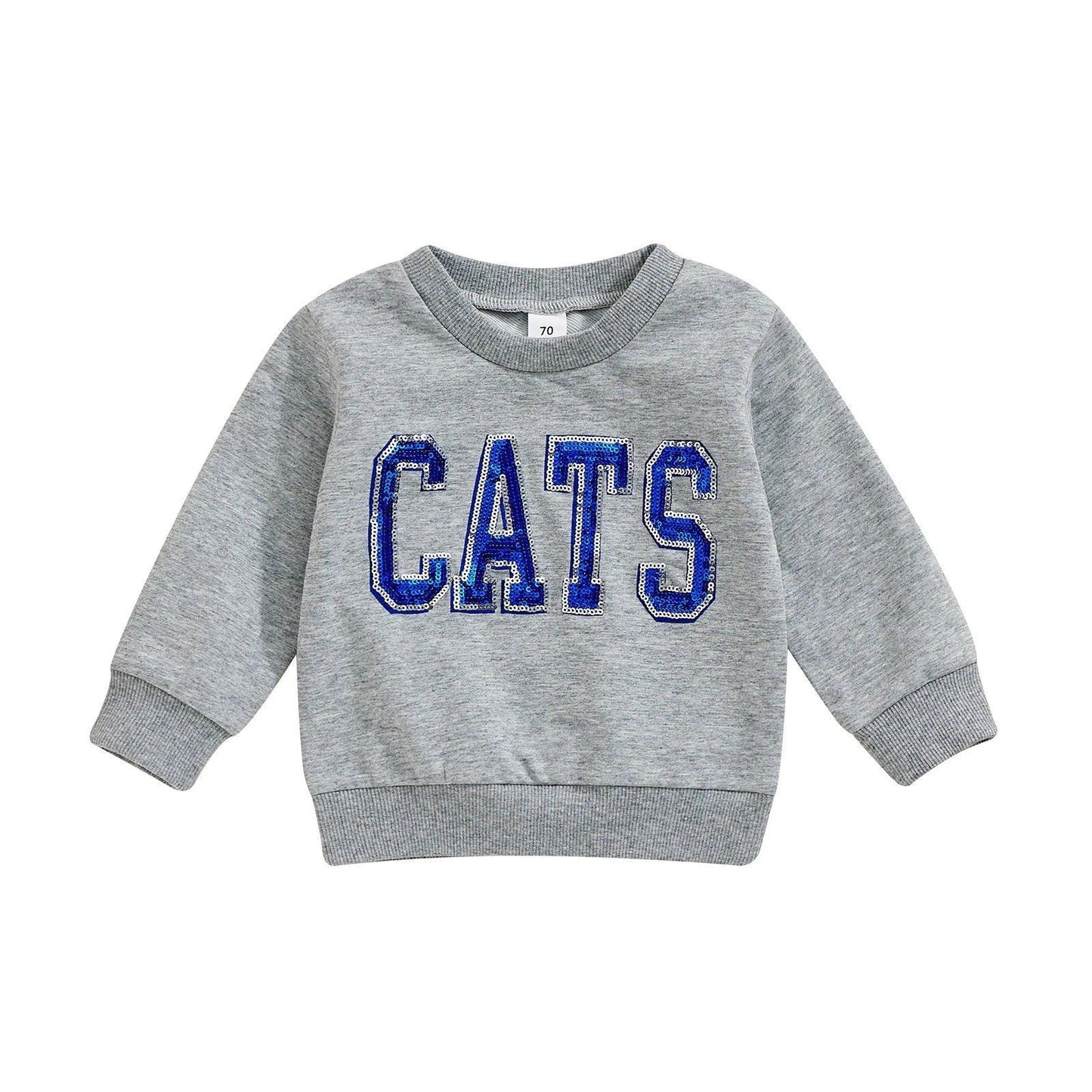 cats + tigers sequin kids crew sweatshirts - basil boutique