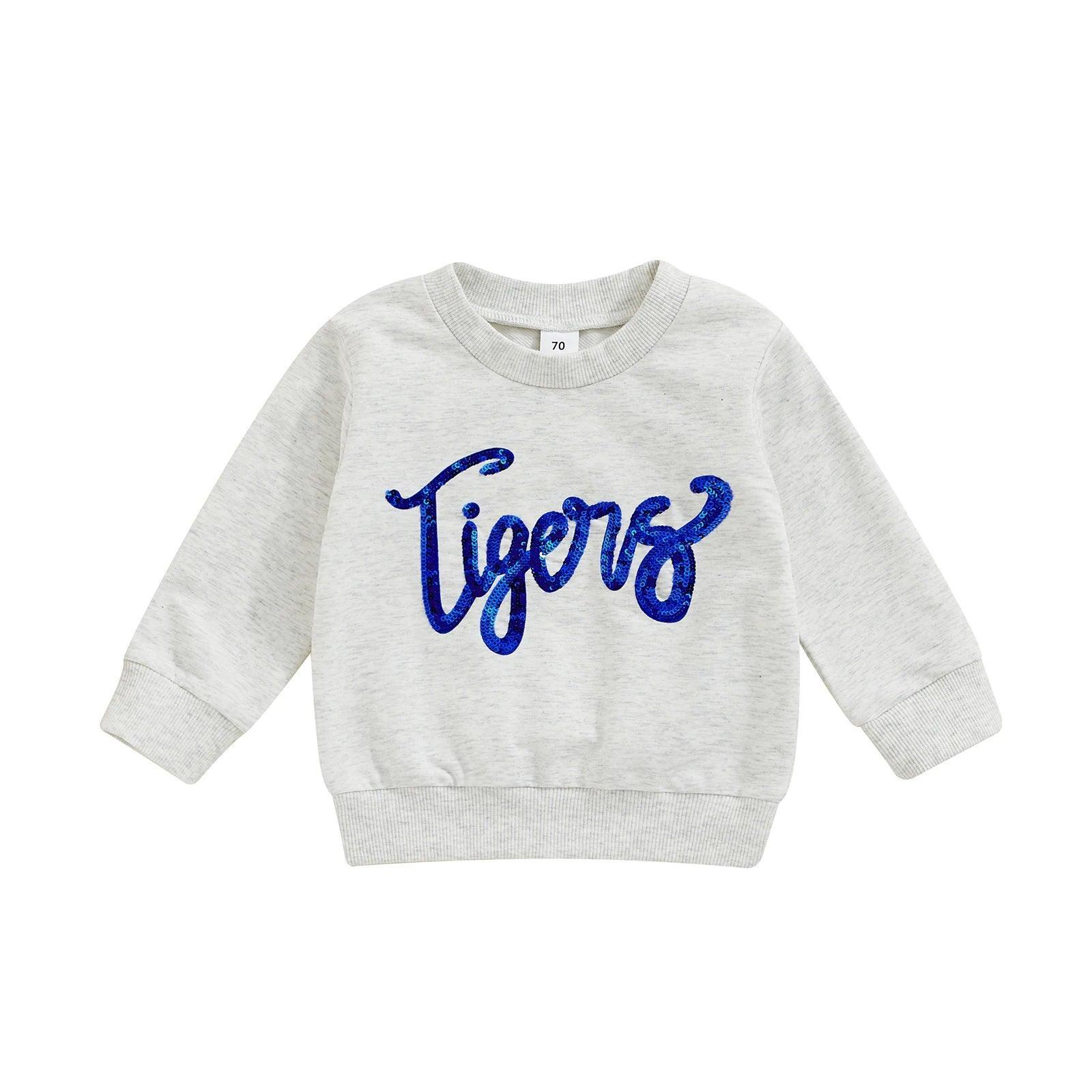 cats + tigers sequin kids crew sweatshirts - basil boutique