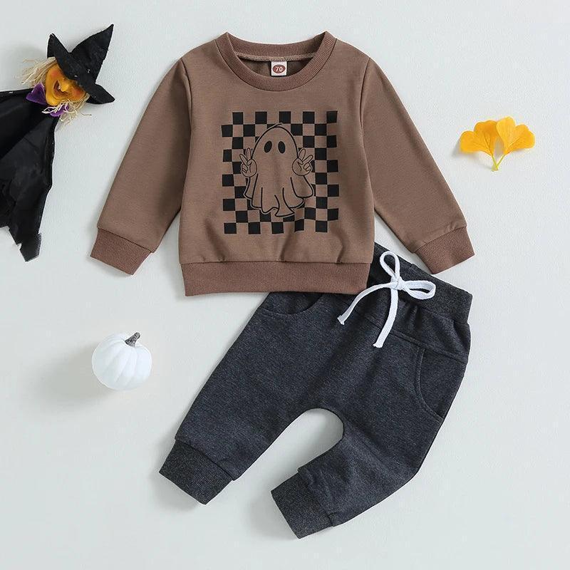 checkered ghost kids outfit - basil boutique