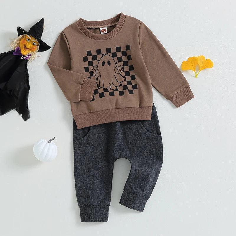 checkered ghost kids outfit - basil boutique