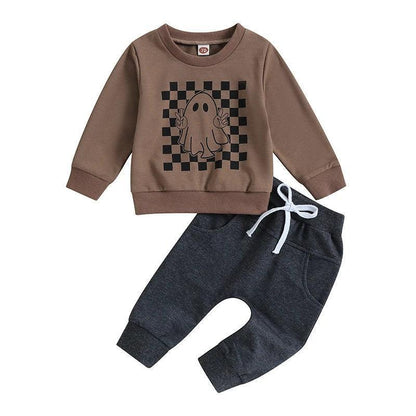 checkered ghost kids outfit - basil boutique