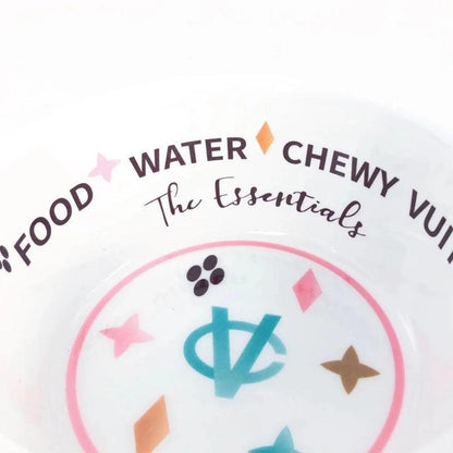 chewy vuiton pink dog bowls + mat - basil boutique