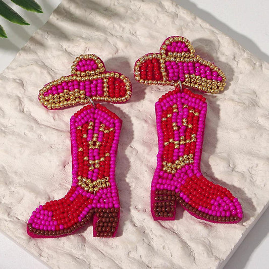 cowgirl boot beaded earrings - basil boutique