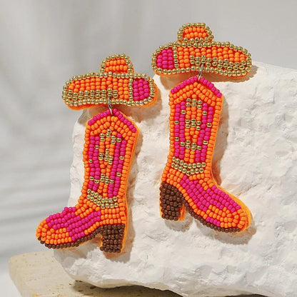 cowgirl boot beaded earrings - basil boutique