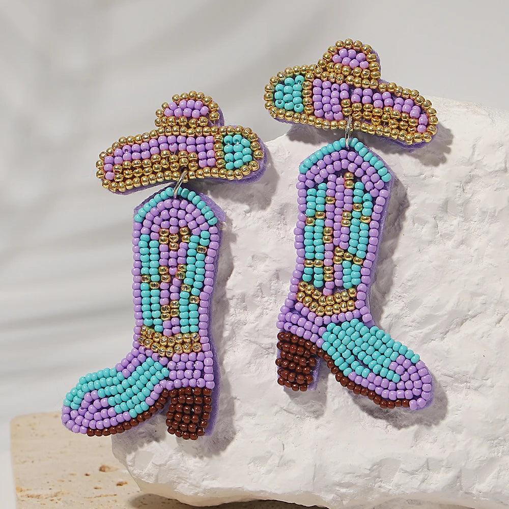 cowgirl boot beaded earrings - basil boutique