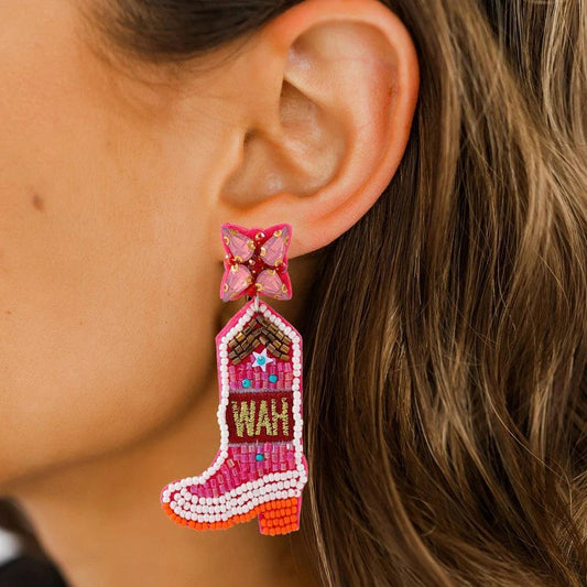 cowgirl boots beaded earrings - basil boutique