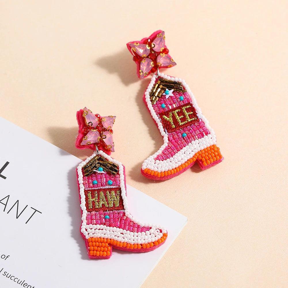 cowgirl boots beaded earrings - basil boutique