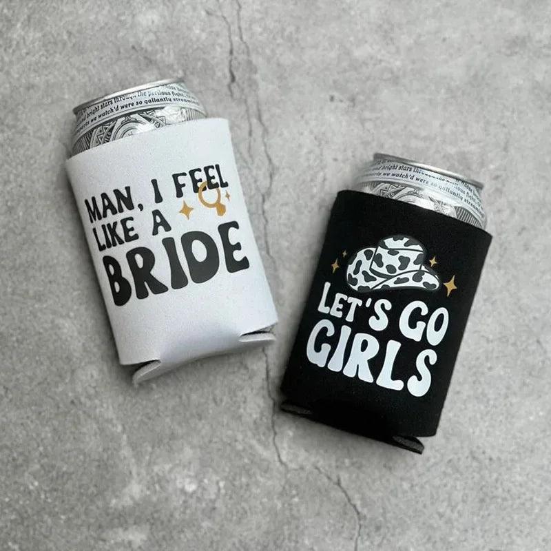 Let's Go Girls Beer Can Cooler Country Western Space Cowgirl Disco Bride to be bridal shower Bachelorette hen Party Trip favor - basil boutique