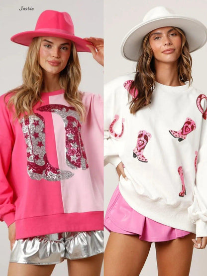 cowgirl sequin crew sweaters - basil boutique