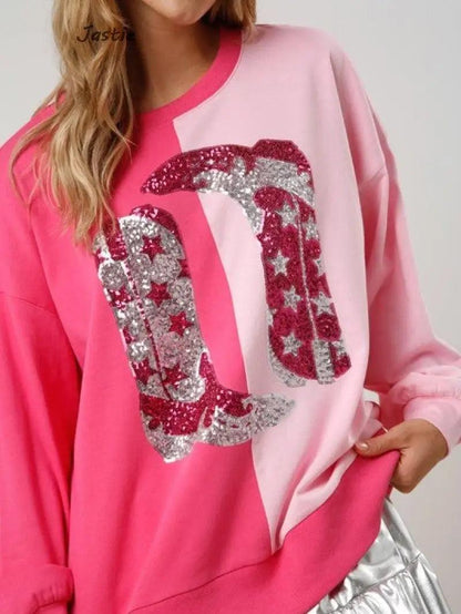 cowgirl sequin crew sweaters - basil boutique