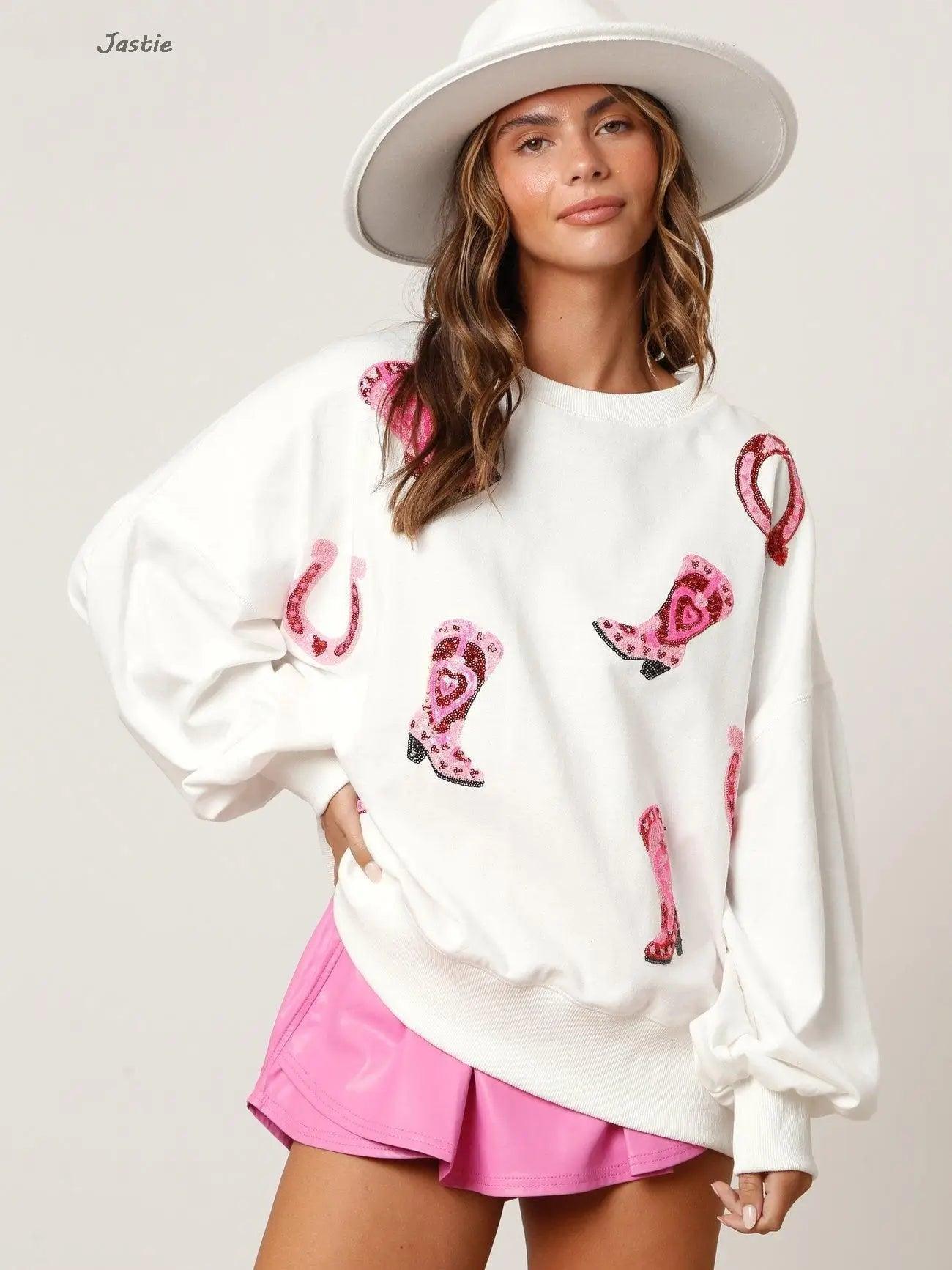 cowgirl sequin crew sweaters - basil boutique