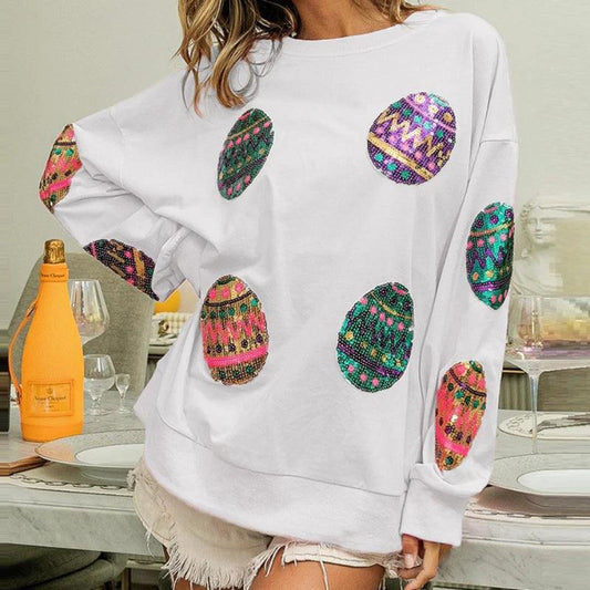 easter egg sequin crew sweater - basil boutique