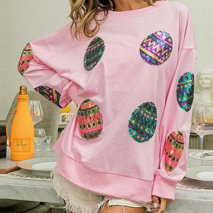 easter egg sequin crew sweater - basil boutique