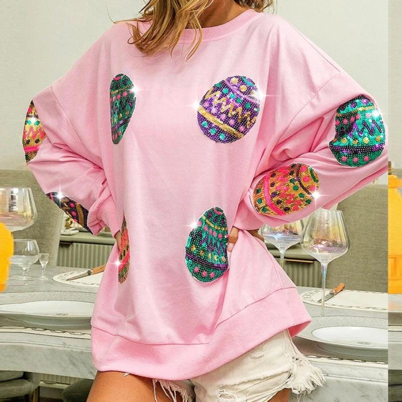 easter egg sequin crew sweater - basil boutique