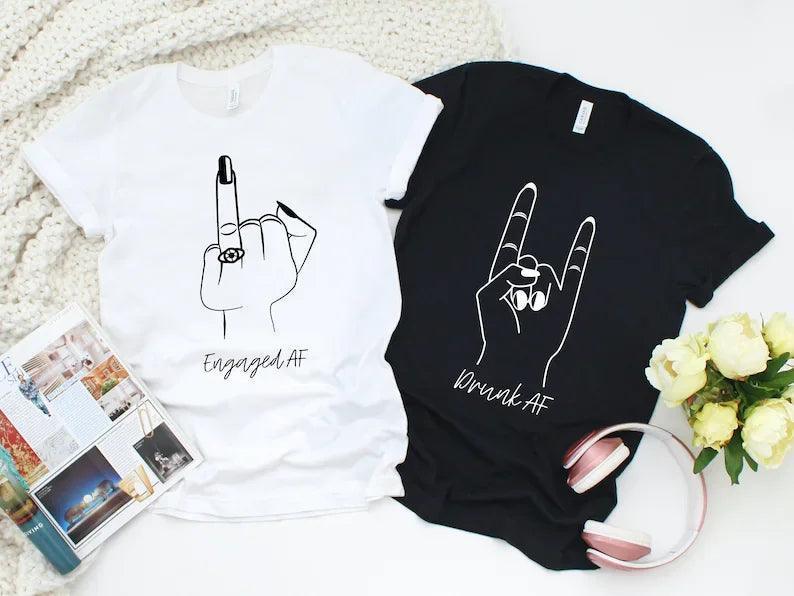 Bride TShirt Engaged AF Shirt Drunk AF Engaged T Shirt Bride Finger Shirt Bachelorette Party T-shirt Engagement Announcement - basil boutique