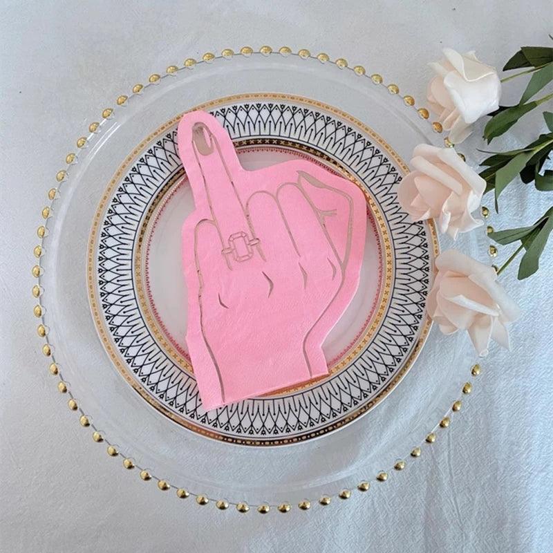 16Pcs/Bag Gold Stamping Pink Middle Finger Decoupage Paper Napkins Paper Serviettes for Xmas Birthday Party Tableware Decor - basil boutique