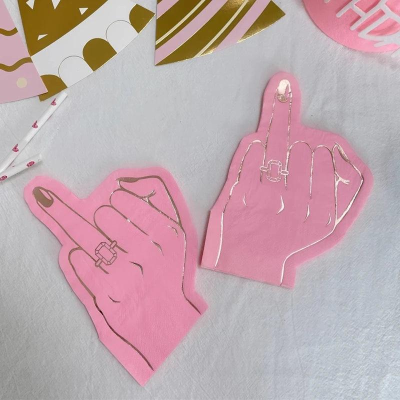 16Pcs/Bag Gold Stamping Pink Middle Finger Decoupage Paper Napkins Paper Serviettes for Xmas Birthday Party Tableware Decor - basil boutique