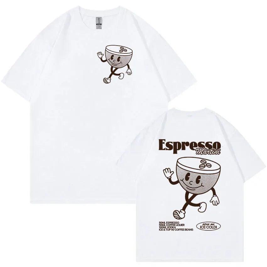 Espresso Martini Cocktail Cute Cartoon T Shirt Men Women Retro Fashion Short Sleeve T-shirt Casual 100% Cotton Oversized Tshirts - basil boutique