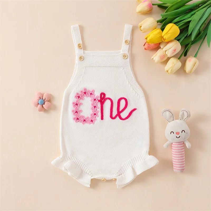 Baby Girl Birthday Outfit One Romper Sleeveless Jumpsuit Flower Embroidery Overall Newborn Cake Smash Clothes - basil boutique