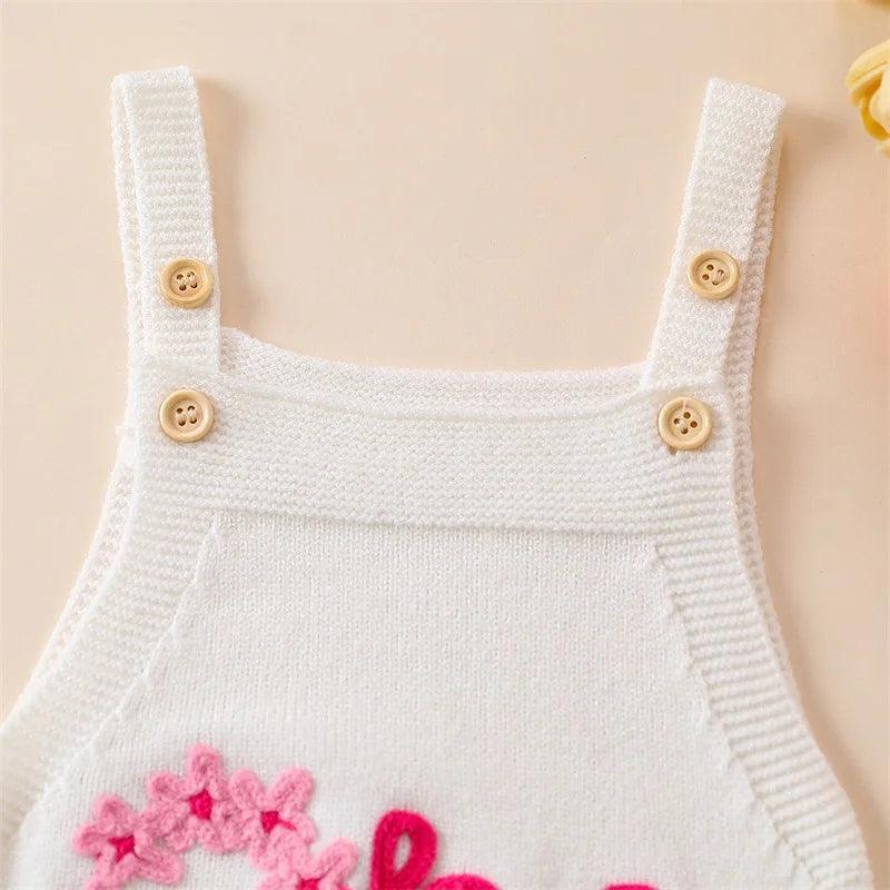 Baby Girl Birthday Outfit One Romper Sleeveless Jumpsuit Flower Embroidery Overall Newborn Cake Smash Clothes - basil boutique