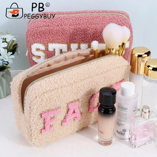 fluffy travel cosmetic bags - basil boutique