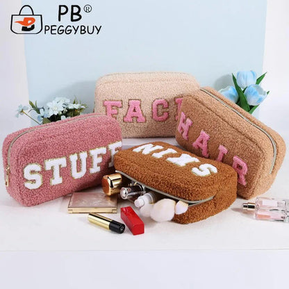 fluffy travel cosmetic bags - basil boutique