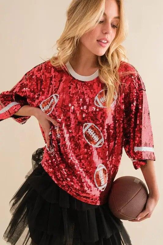 football sequin top - basil boutique