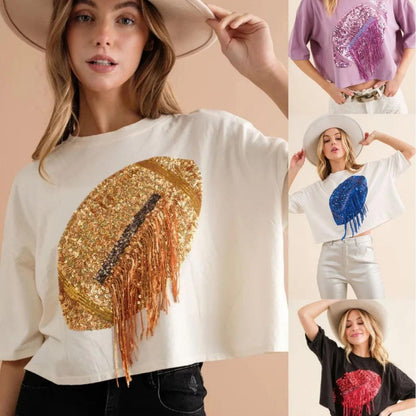 football sequin + tassel top - basil boutique