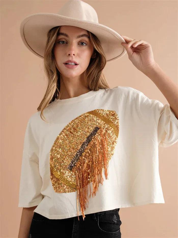 football sequin + tassel top - basil boutique