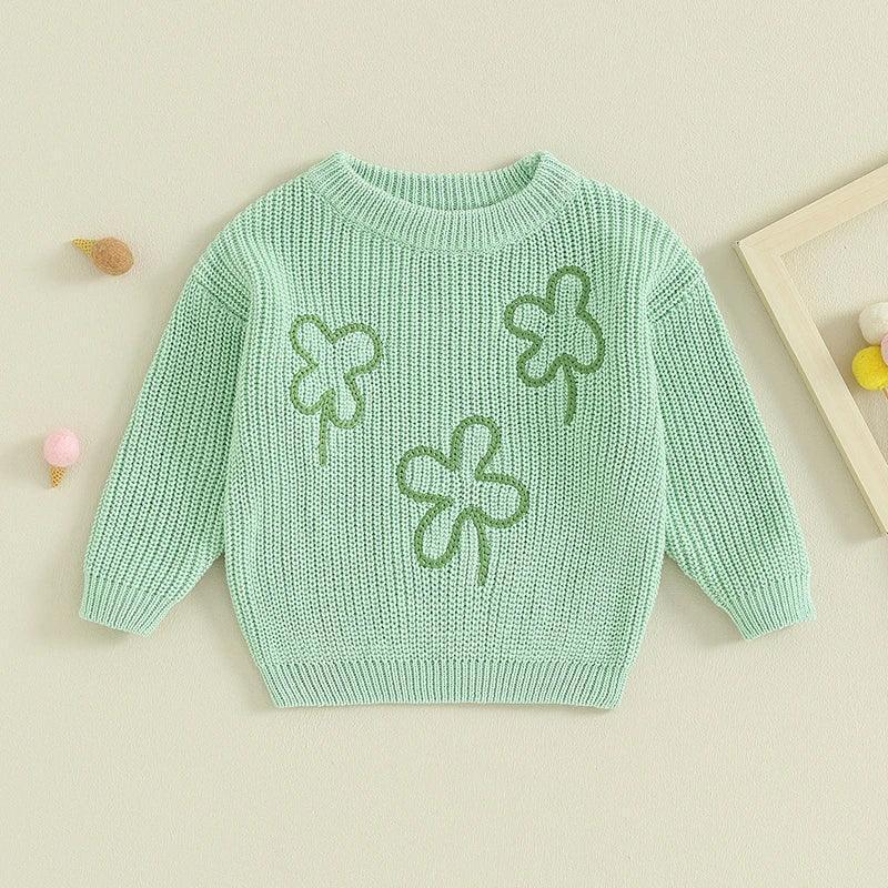 four leaf clover knit kids crew sweater - basil boutique