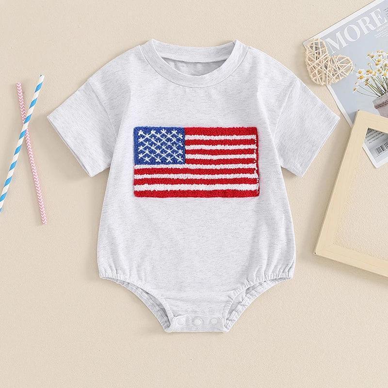 fuzzy american flag onesie - basil boutique