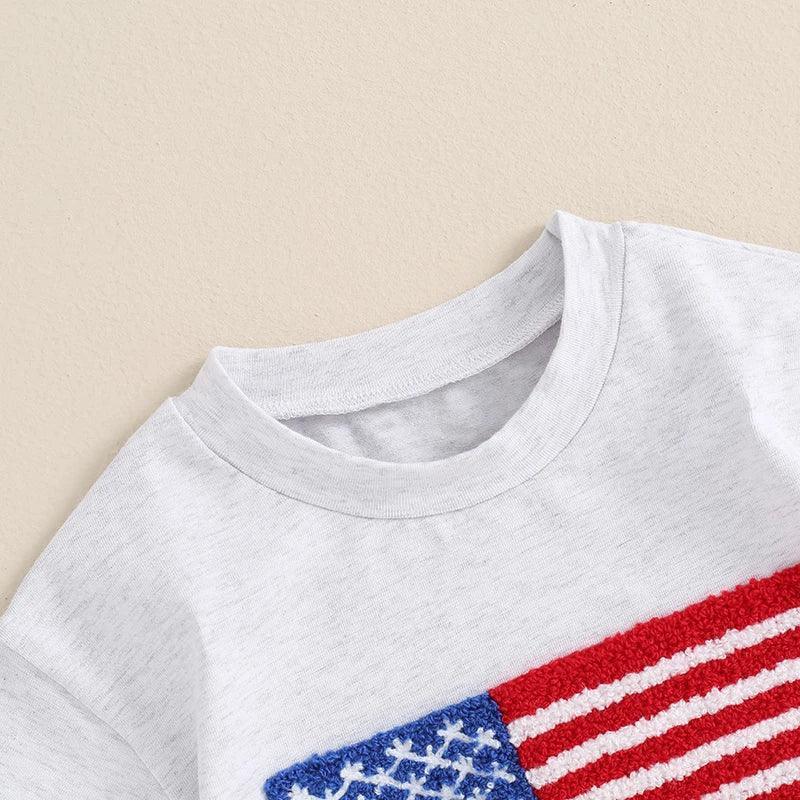 fuzzy american flag onesie - basil boutique