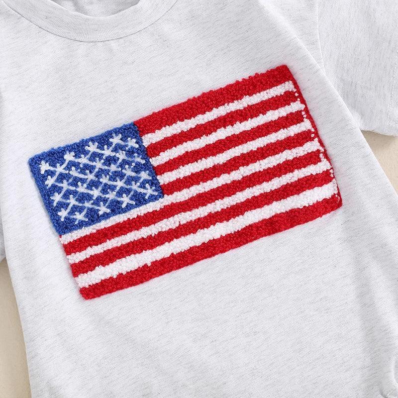 fuzzy american flag onesie - basil boutique