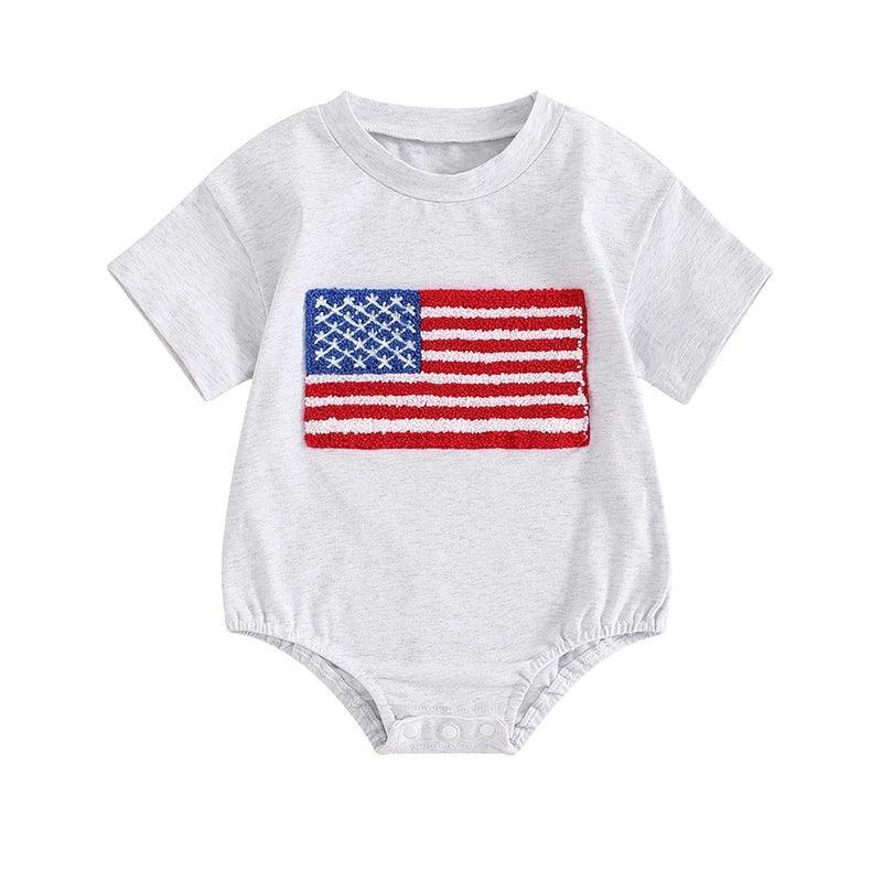 fuzzy american flag onesie - basil boutique