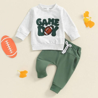 game day cozy + green kids outfit - basil boutique