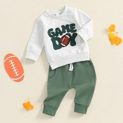 game day cozy + green kids outfit - basil boutique