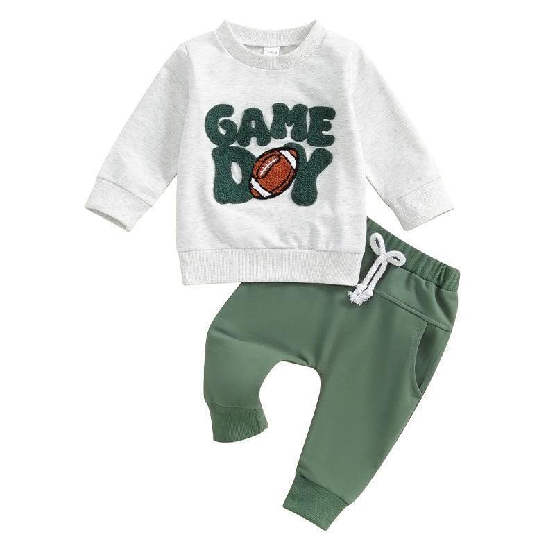 game day cozy + green kids outfit - basil boutique