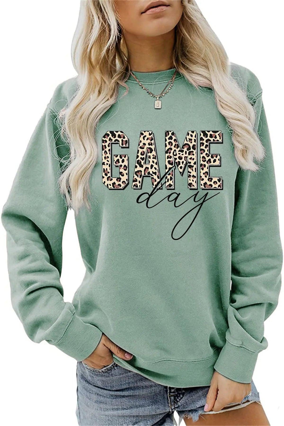 game day leopard crew sweatshirt - basil boutique