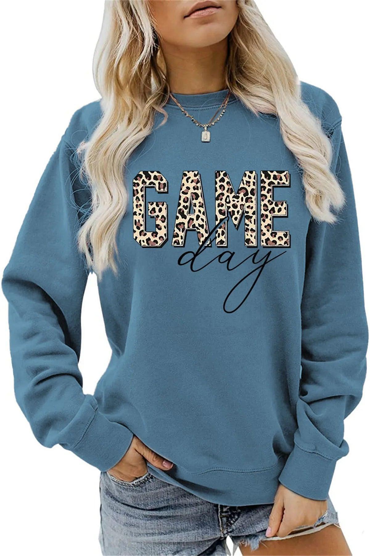 game day leopard crew sweatshirt - basil boutique