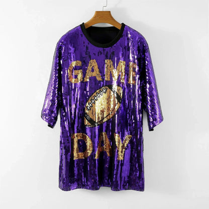 game day sequin t-shirt dress - basil boutique